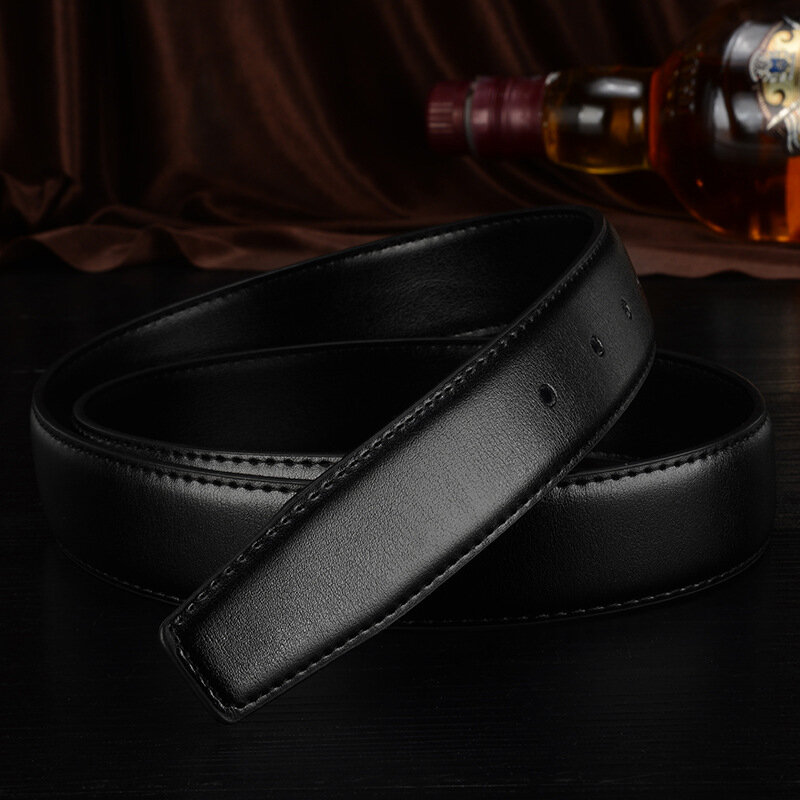 No Buckle Genuine Leather Belt Strap For Automatic Buckle Pin Buckle 2.4cm 2.8cm 3.0cm 3.2cm 3.5cm 3.8cm Width Men Belt Black