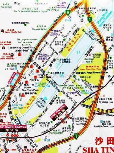 แผนที่ฮ่องกงการท่องเที่ยวการท่องเที่ยวภูมิภาคการบริหารพิเศษทราฟฟิกแผนที่สองภาษาจีนและอังกฤษ