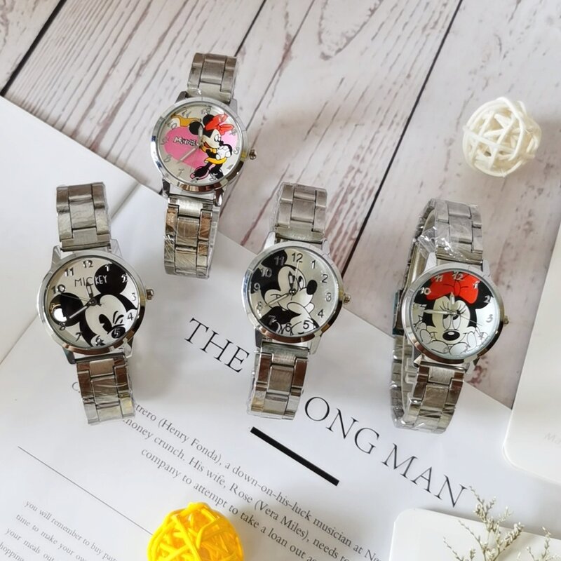2024 Anime figure Steel Mickey Mouse Minnie Kids Student Cartoon Watch Aolly Steel Quartz Watches Clock for Boys Girls Gift