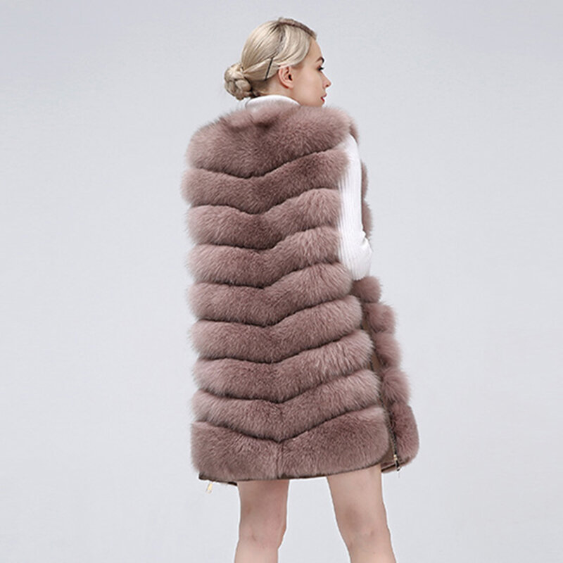 Natural Women's Fox Fur Coat Vest New Zipper Long Coat Winter Warm Coat Natural Fur True Fox Vest Jacket Free Shipping