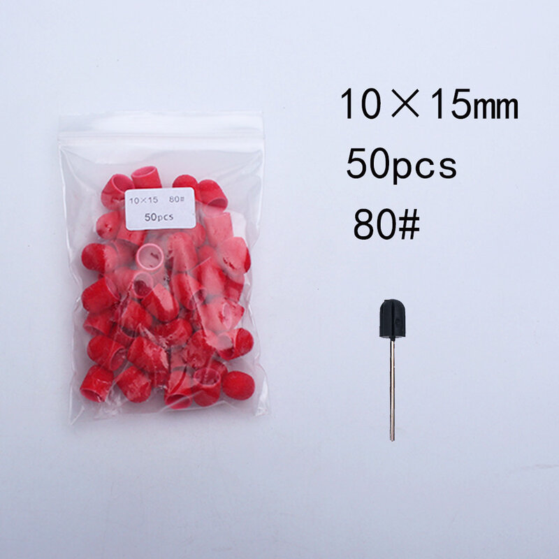 50PC สีแดงเล็บ Sanding Caps 10*15มม.เล็บเจาะเล็บขัดเล็บหมุนลบ Burrs เล็บอุปกรณ์