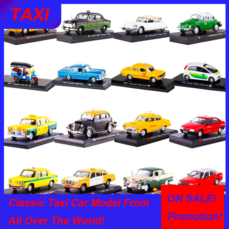 1:43 Scale Classic Diecast Alloy Car Model FIAT FORD Renaults Citroen Cab Taxi Toy Auto Vehicles Gifts F Show Display Collection