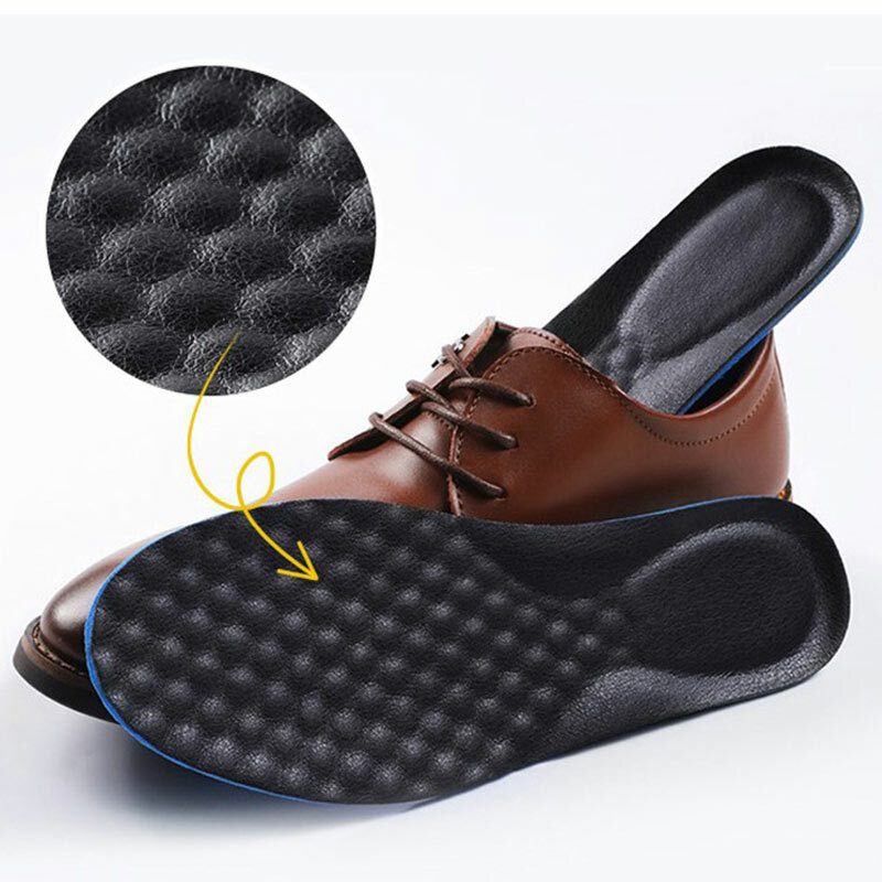 Skórzane wkładki do butów mężczyźni wkładka do butów miękkie oddychające pochłaniają pot sportowe wkładka Unisex podeszwy stopy masaż but skórzany wkładki