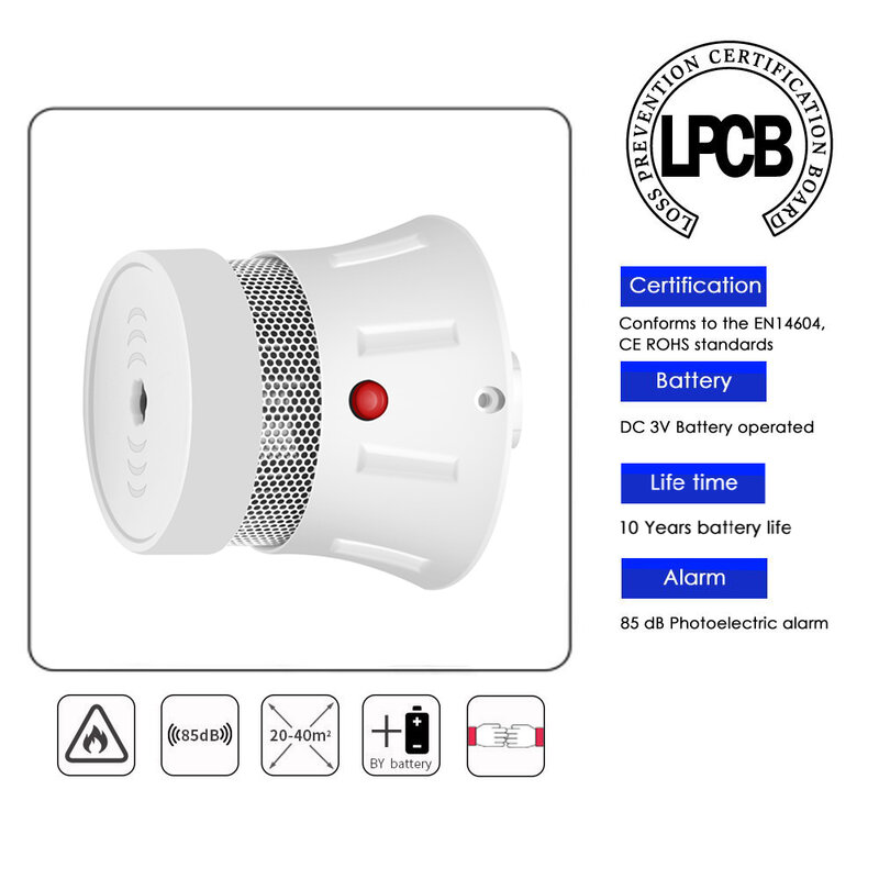 CPVan Smoke Detector CE EN14604 Fire Alarm 10 Years Battery Fire Protection Photoelectric detector de humo