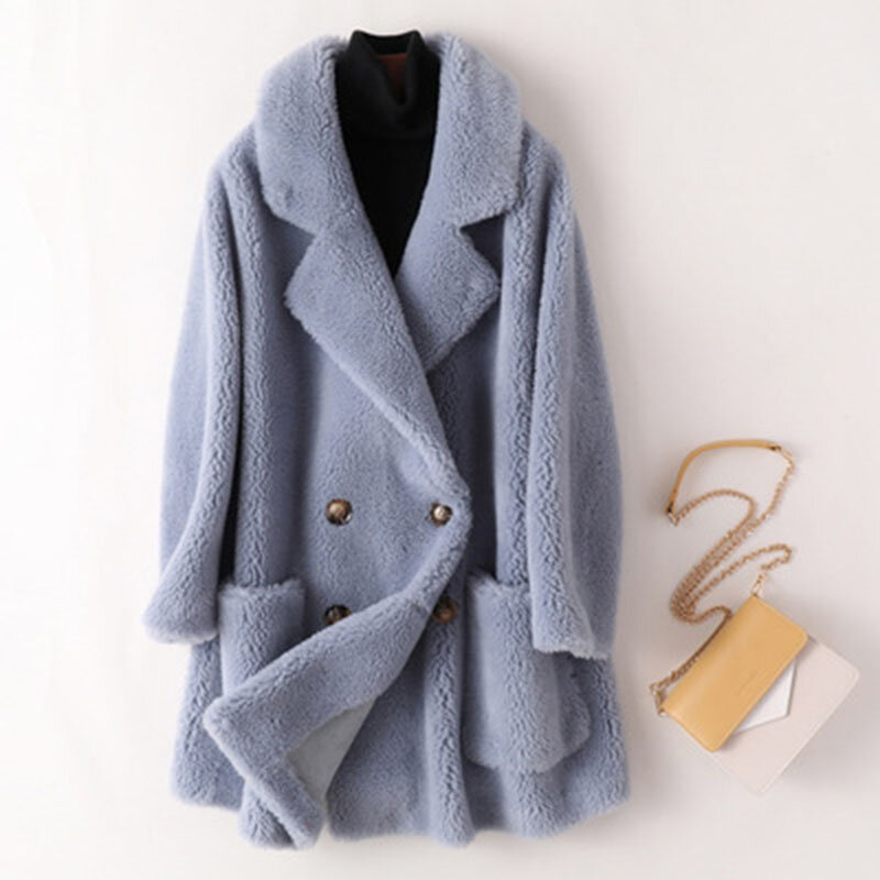 Casaco australiano de lã de ovelha grosso e quente feminino, elegante outwear casual solto, casaco de inverno feminino, alta qualidade