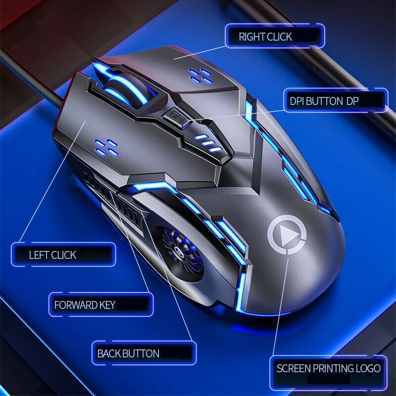 Pro Gamer Gaming Mouse 6D 3200DPI Adjustable Wired Optical LED Computer Mice USB Cable Silent Mouse for laptop PC