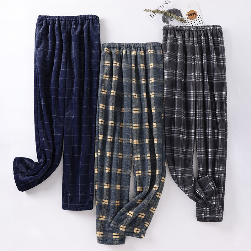 Grube flanelowe męskie spodnie w kratę duże stocznie ciepłe spodnie do spania męskie piżamy spodnie dna piżamy piżamy dla mężczyzn Pijama Hombre