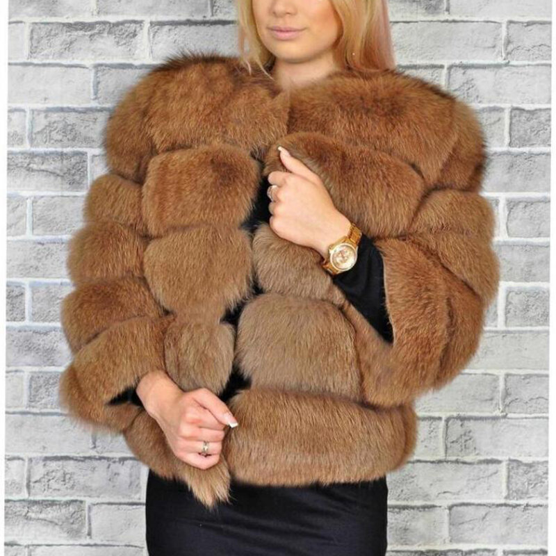 Real casaco de pele curto real pele de raposa casaco de pele cheia pele macia quente natural pele de raposa