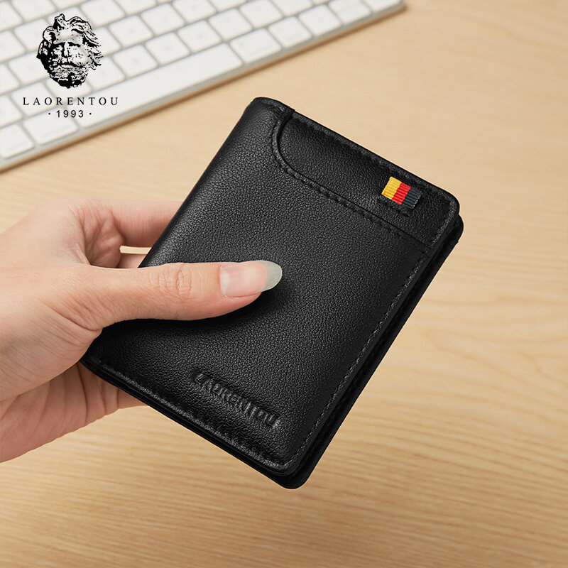 LAORENTOU Men RFID Genuine Leather Wallet Card Holder Short Wallet for Man Slim Purse Wallet Casual Standard Wallets for Male