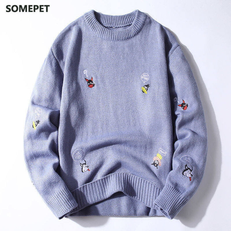 Winter Knit Embroidery Sweater Men Harajuku Hip Hop Streetwear Pullover Jumper Men Clothing Fashion Cartoon Couple Sweaters