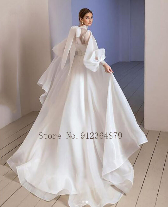 Eleganti abiti da sposa in Organza con scollo all'americana abito da sposa con maniche a sbuffo semplice e pulito Vestido De Novia 2024