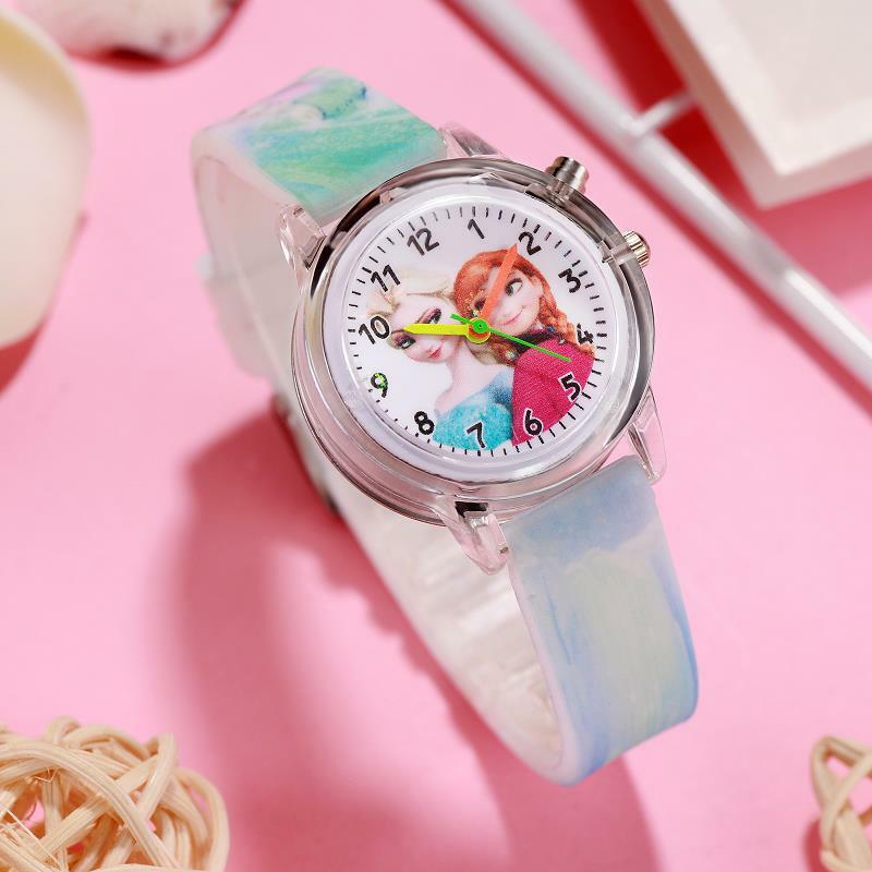 Relojes de dibujos animados de Frozen Princess Elsa para niños, Spiderman, fuente de luz colorida, reloj de pulsera para niños y niñas, regalo de fiesta