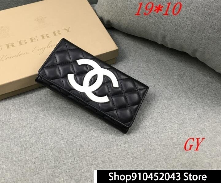 Lujosa marca de diseñador Chanel carteras monedero de mujer, cartera negra plegable con cremallera, monedero C226