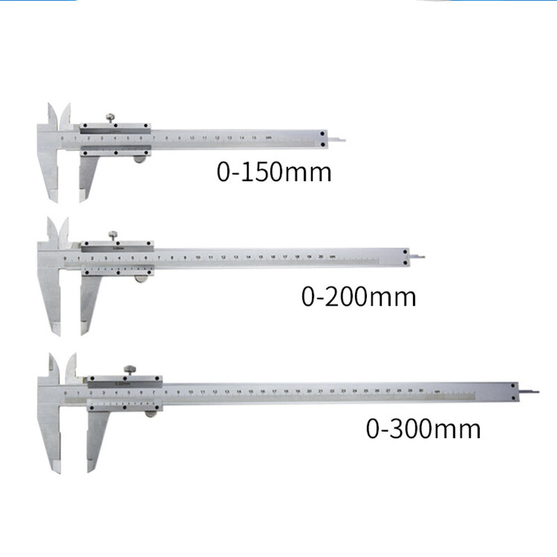Paquímetros vernier 0-150 0-200 300 mm 0.02mm, paquímetro de aço inoxidável de alta precisão, à prova de choque, métrico