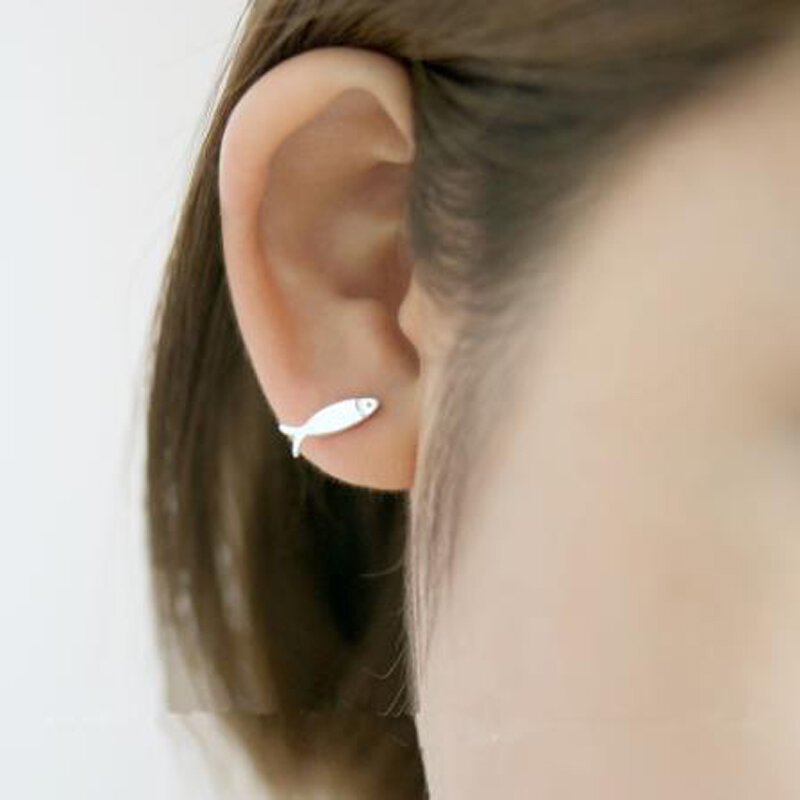Boucles d'oreilles hypoallergéniques en argent regardé 100% pour femme, prévention des allergies, chat, poisson, bijoux, cadeau, 925