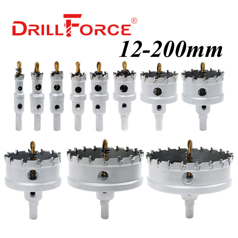 Drillforce 12-200 TCT Lỗ Khoan Hợp Kim Carbide Coban Dao Cắt Bằng Thép Tấm Thép Không Gỉ Sắt Kim Loại cắt Bộ