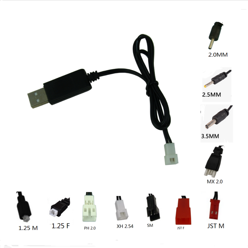 3.7V kabel do ładowania USB JST SM 1.25 2.0 2.5 3.5 MX2.0 wtyczka ładowarka akumulatorów litowych do zdalnie sterowanego samolotu zabawki-helikoptery akcesoria