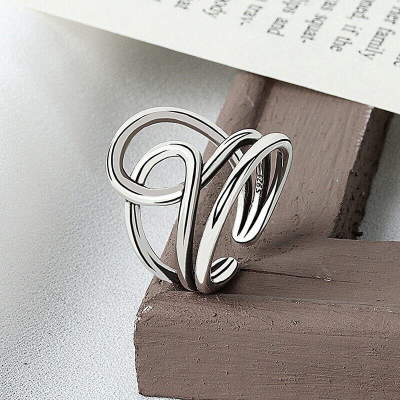 925เงินสเตอร์ลิงเรียบแหวนผู้หญิง Interweave เครื่องประดับที่สวยงามนิ้วมือเปิดแหวนสำหรับของขวัญวันเกิด
