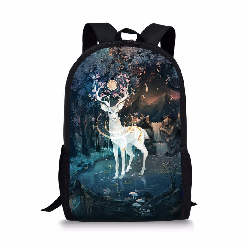 Mochilas de moda para niños con patrón de ciervos de fantasía, mochilas escolares para niños pequeños, mochilas de viaje de animales de dibujos animados para niñas