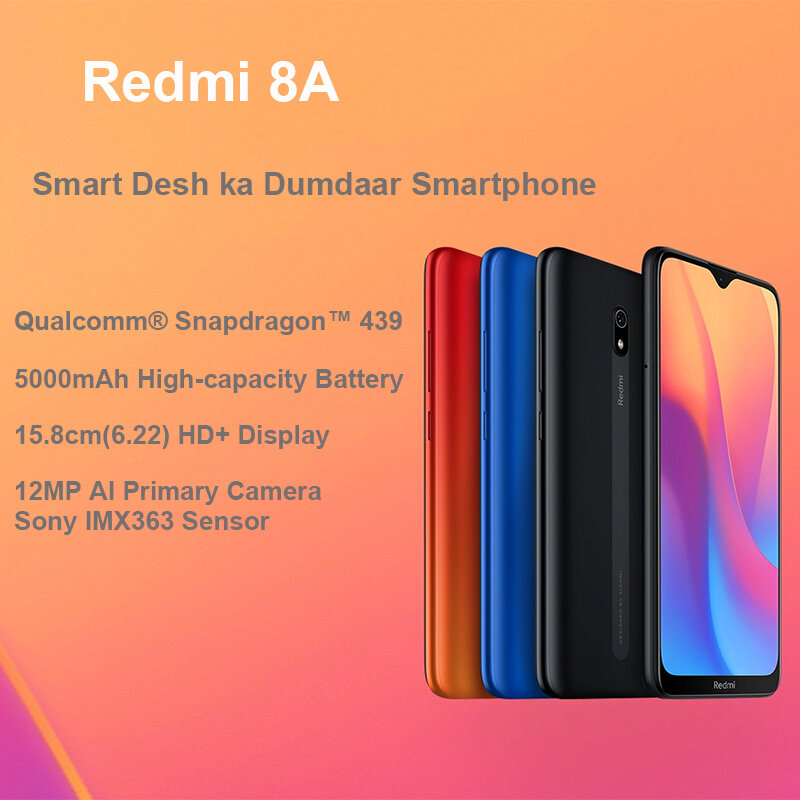 Globalny Rom Xiaomi Redmi 8A 8 A 4GB 64GB 6.22 "Snapdargon 439 Octa core telefony komórkowe 5000mAh duża bateria 12MP aparat Smartphone
