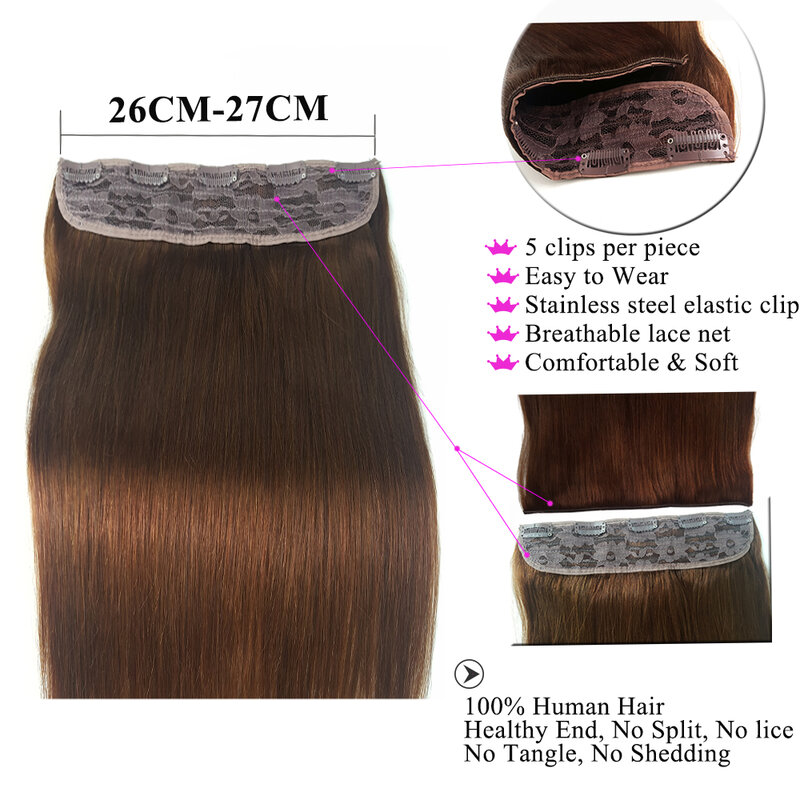 Showcoco Clip-In Een Stuk Human Hair Extensions 160G Steil Haar Clips 100% Remy Natural Hair 5 Clips ins Voor Vrouwen