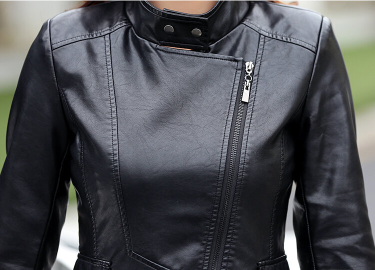 Motor Vehicle Spring Leather Jacket 2023 Women Autumn Plus Size Slim Ladies Long Outerwear Womens Leather Trench Coat Female 5XL