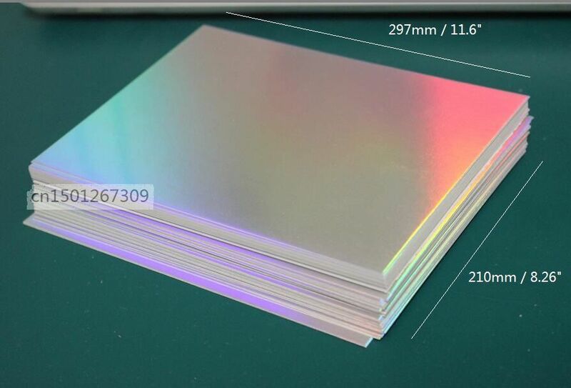 Tarjeta holográfica de un solo lado para manualidades, cartulina de papel grueso de un solo lado, color plata y arcoíris, 350GSM, 10/20/30-se puede elegir la cantidad