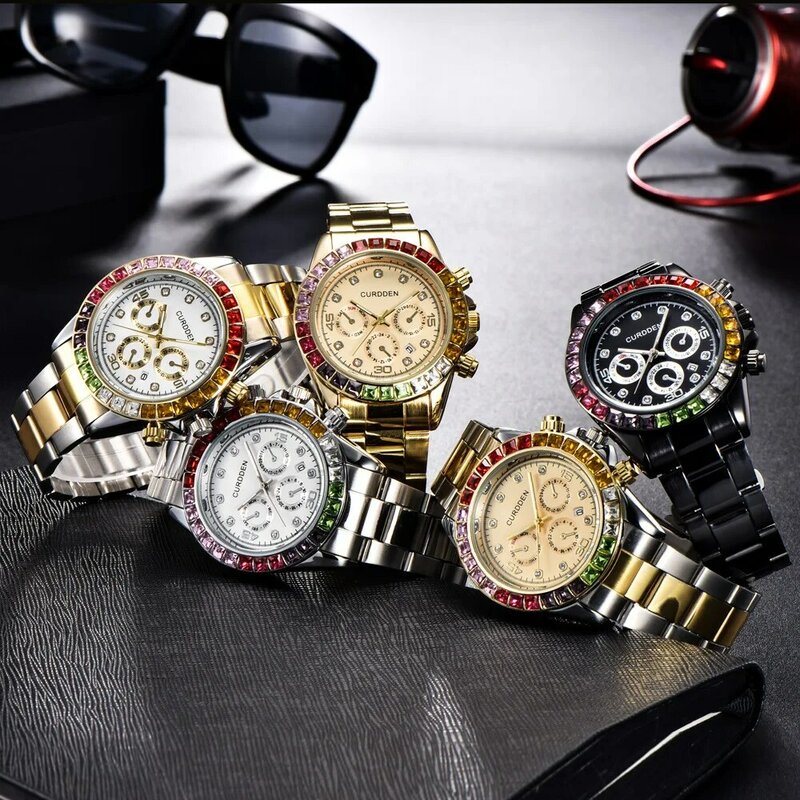 Role Steel-reloj de cuarzo para hombre, cronógrafo de lujo, con diamantes de imitación, estilo Hip Hop, a la moda