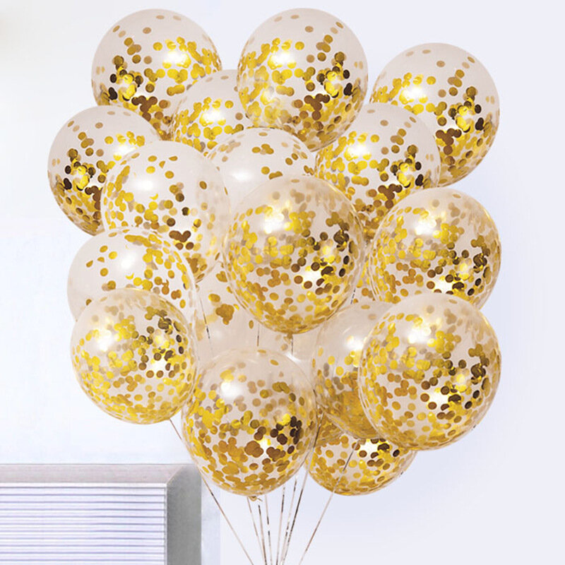 Balões Confetti de Látex para Crianças, Decoração de Festa de Aniversário Gold Clear, Casamento Romântico, Bebê, 12in, 10 PCes por lote
