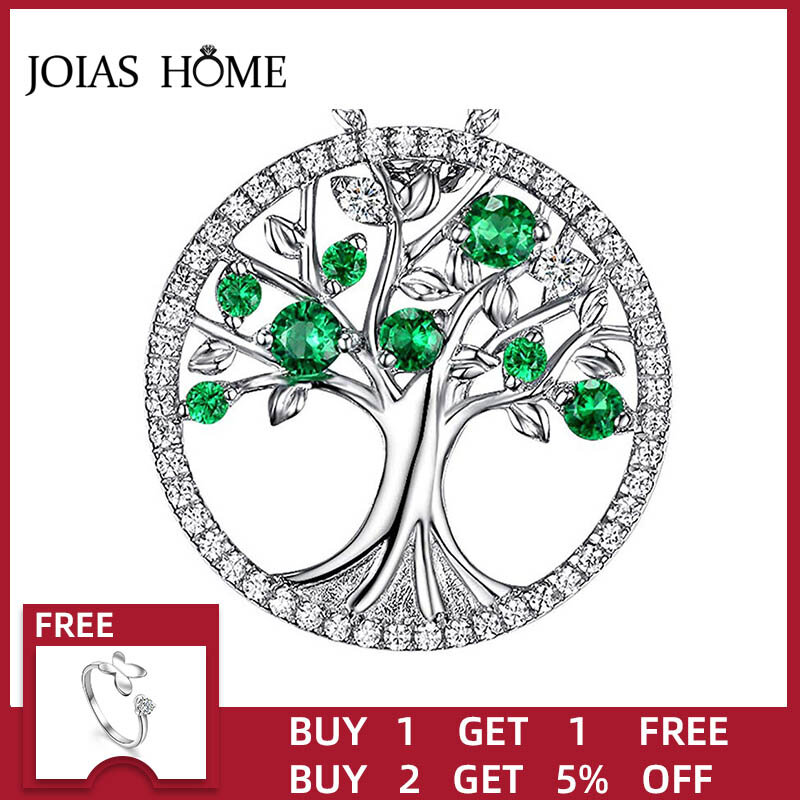 Joiashome 925 Sterling Perak Kalung Liontin Kreatif Hijau Pohon Kehidupan Wanita Kalung Angin Alami Liontin Perhiasan