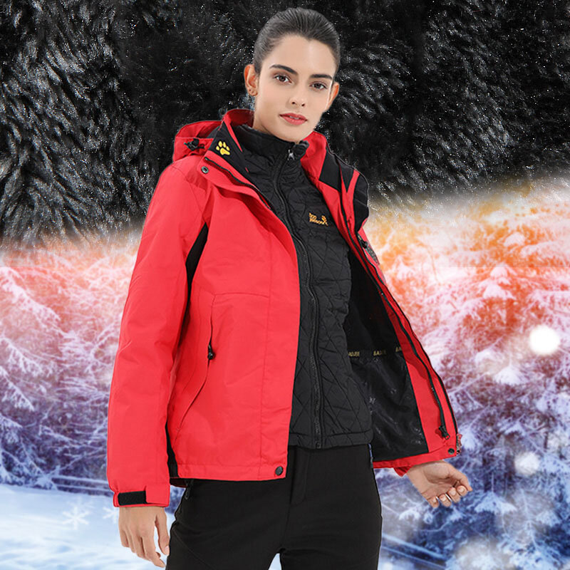 Terno de esqui para mulher ao ar livre à prova dwaterproof água térmica 2 em 1 snowsuit esqui e snowboard jaquetas conjuntos plus size terno de inverno feminino