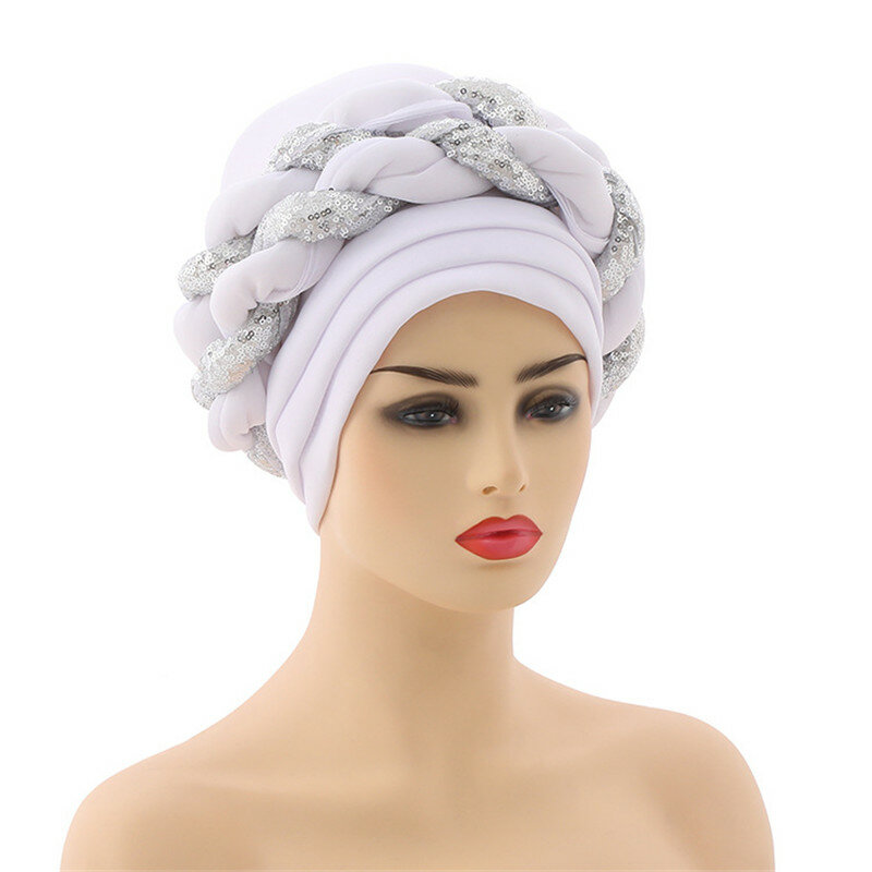 แฟชั่น Scuba ผ้าแอฟริกัน ASO OKe Headtie พร้อมสวมใส่ Auto Geles ผู้หญิง Braid Turban มุสลิม Headscarf Bonnet headwear