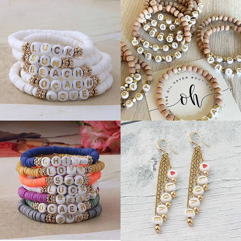 100/200/300/500PCs misto oro bianco colore acrilico alfabeto/lettera perline rotonde per gioielli che fanno collana braccialetto fatto a mano fai da te