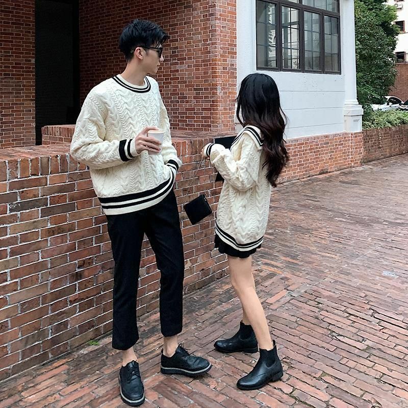 Pullovers Women Fashion Patchwork Couple Casual Preppy Style Popular Ulzzang Design Simple Daily Chic Comfortable Basic Retro
