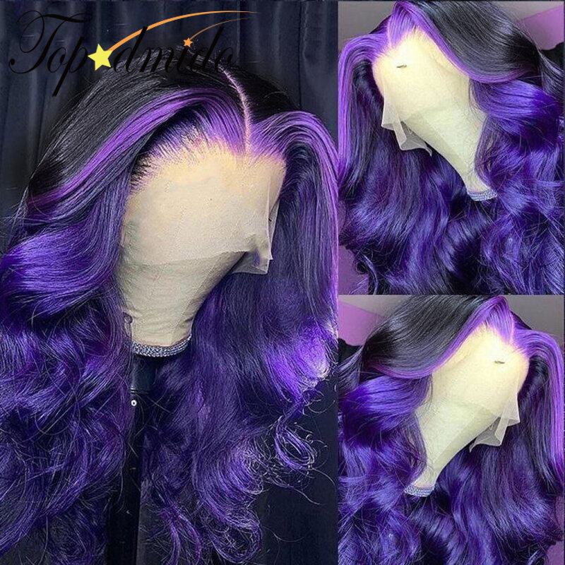 Topodmido 13x4 Ombre Color Lace Front Human Hair Wig with Baby Hair Purple Brazilian Remy Hair Lace Front Wig Transpare Lace wig