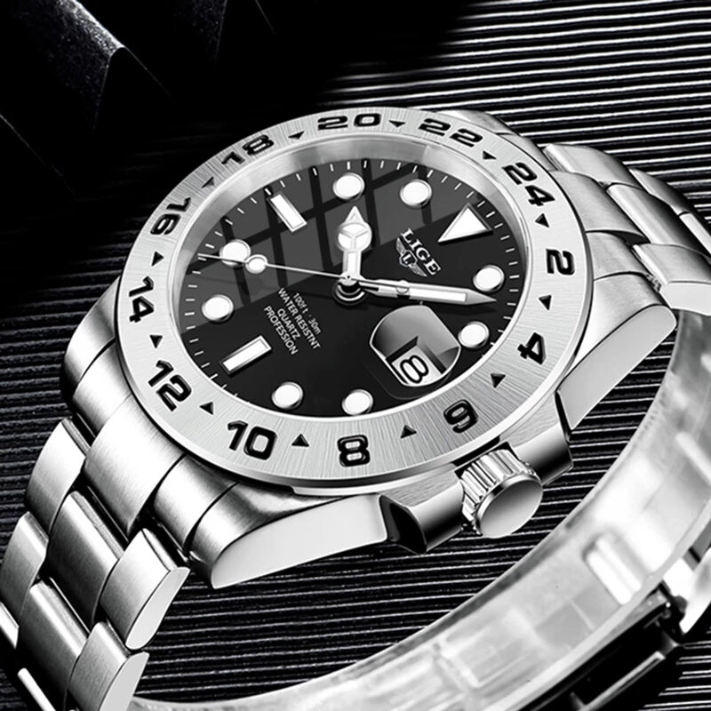 LIGE-최고 브랜드 럭셔리 패션 다이버 시계, 남성 30ATM 방수 날짜 시계, 스포츠 시계, 남성 쿼츠 손목 시계, 남성 시계