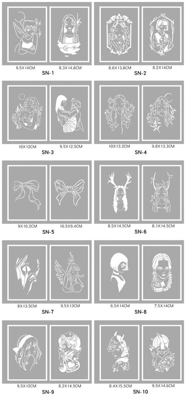 10 Patterns/Set Reusable Temporary Tattoo Stencil Airbrush Drawing Body Paint Template Large Size STE121