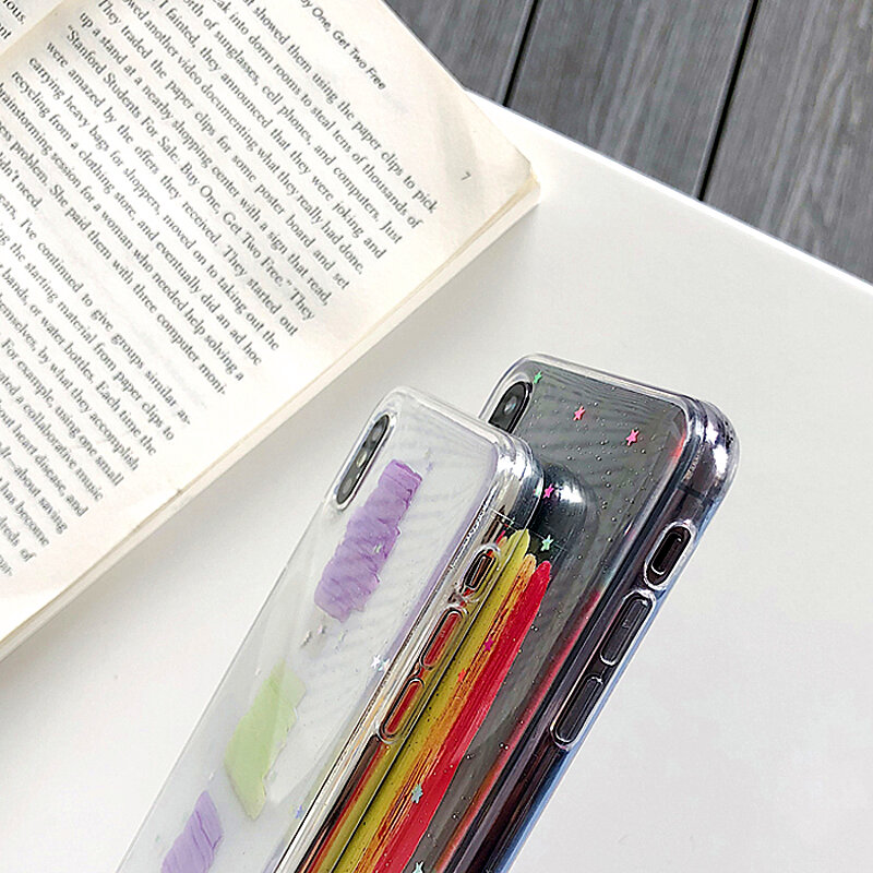 Heronswing 다채로운 반짝 이는 별 부드러운 전화 케이스 아이폰 7 케이스 xs 최대 xr x 6 6s 8 플러스 컬러 레인보우 지우기 소프트 뒷면 커버