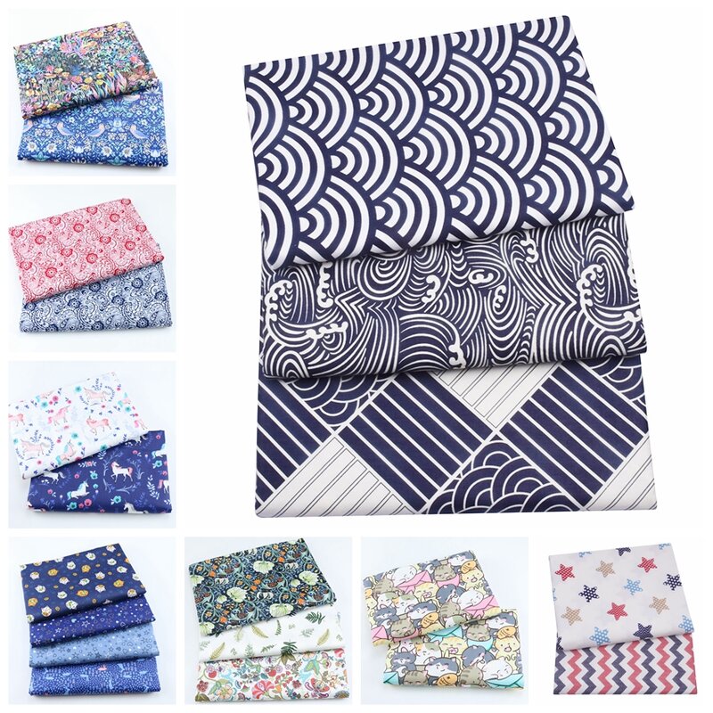 Саржевая 100% хлопковая ткань с японским волнистым узором, ткань для шитья одеял, рукоделие, простыня, наволочка, Лоскутная Ткань