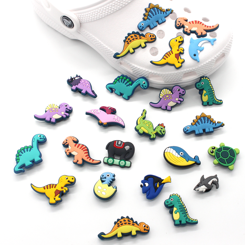 Hot 1pcs High quality PVC Shoe Charms DIY funny Dinosaur Decorations Shoe Aceessories Fit croc Clogs jibz Kids X-mas party Gifts