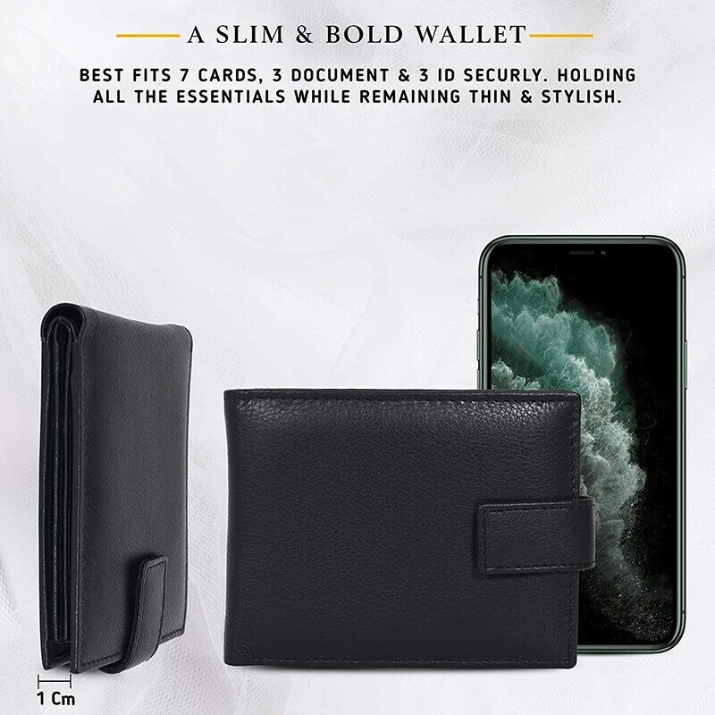 Portafoglio da uomo RFID di grande capacità con fibbia a portafoglio in vera pelle con motivo a litchi e portamonete