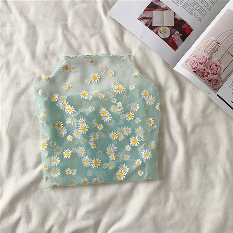 Estate autunno donna Casual Mesh Pattern Daisy Flower camicetta stampata top camicie a rete per ragazze vedere attraverso la camicia per donna