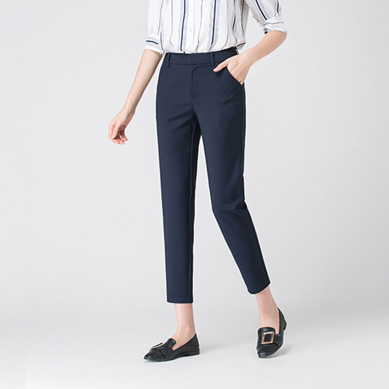 Calça reta casual feminina, calça de cintura elástica de veludo quente para mulheres em idade média, outono e inverno 2020