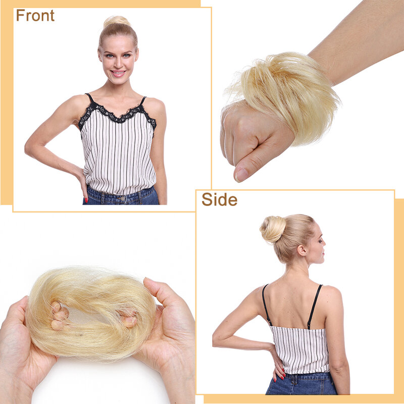 S-noilite-coleta de moño de pelo humano, banda de goma elástica, Coleta, Donut, moño, extensión