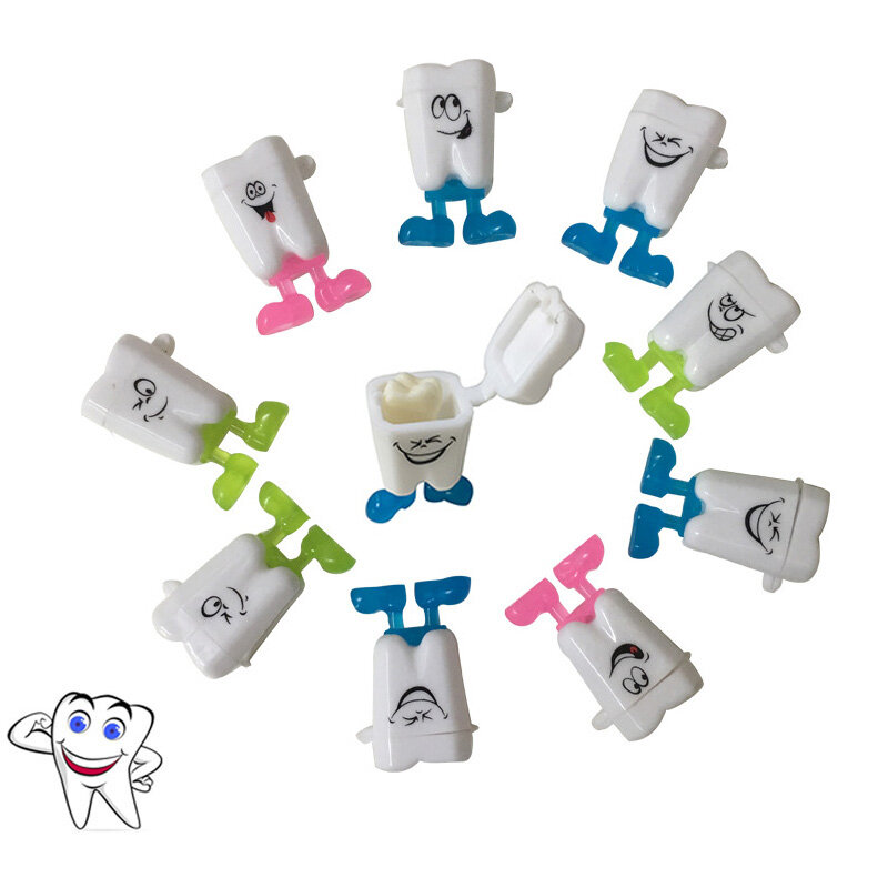 10 Buah Kotak Gigi Bayi Kotak Penyimpanan Gigi Plastik Organizer Gigi Anak-anak Kartun Lucu Kotak Penyimpanan Menyimpan Hadiah Mini Gigi Pertama
