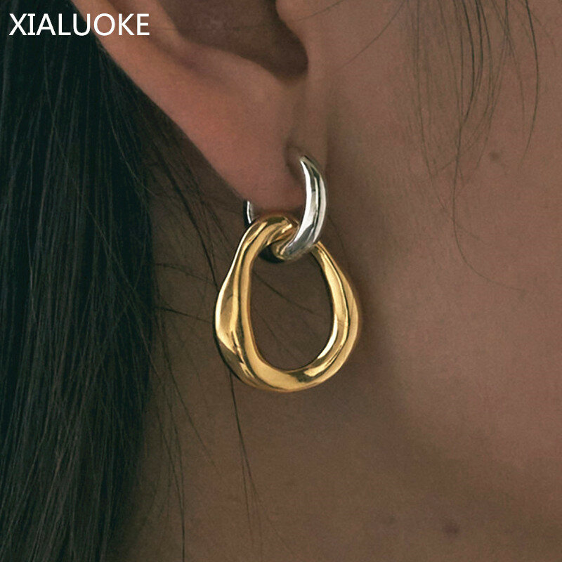 XIALUOKE-خمر المعادن غير النظامية مزدوجة اللون وأقراط للنساء ، يمكن فصلها عن طريق ارتداء ، والمجوهرات