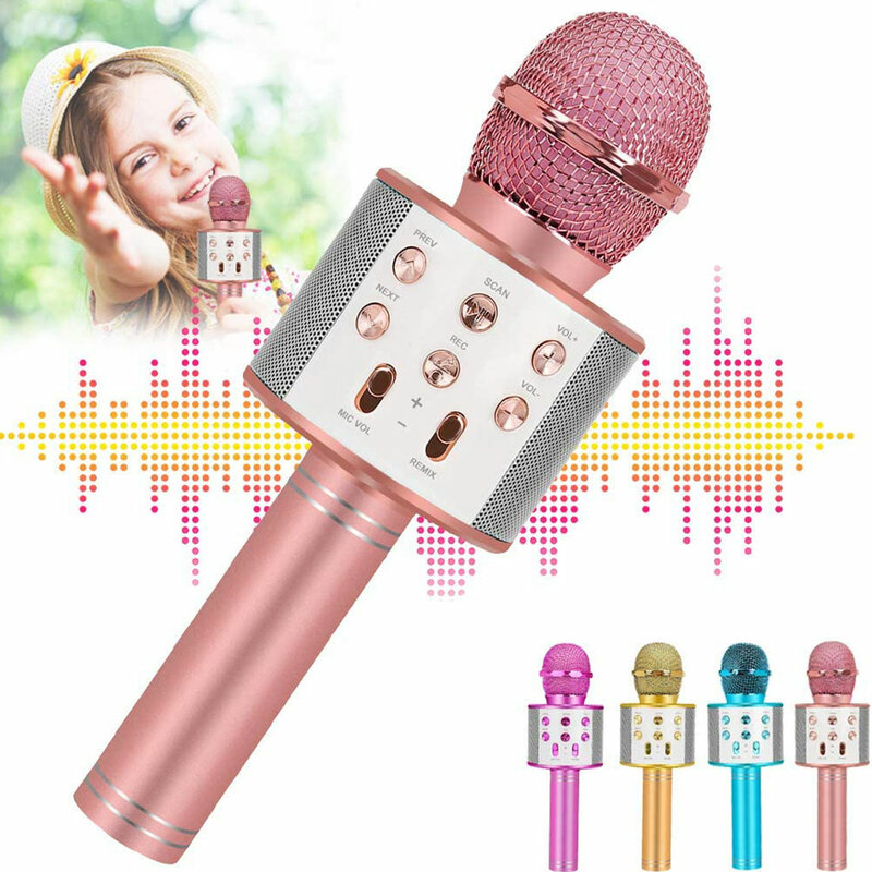WS 858 Wireless Microphone Professional Condenser Karaoke Mic Speaker Bluetooth Wireless Microphone Radio Studio Recording Mic