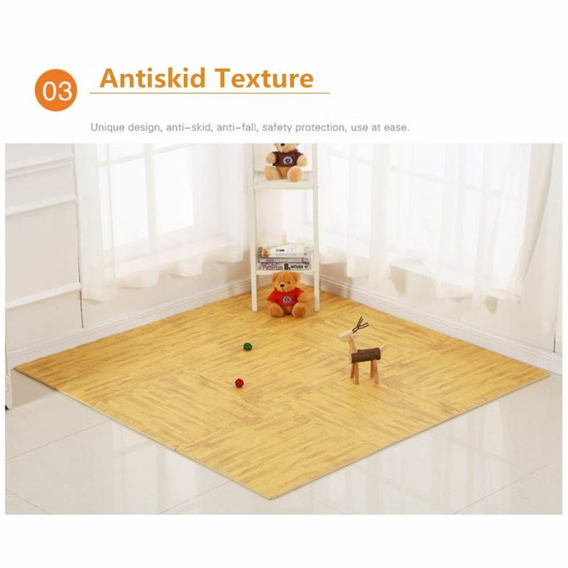 Soft Eva Foam Puzzle Crawling Mat 10pcs Wood Interlock Floor Tiles;Waterproof Rug For Kids,Living Room,Gym