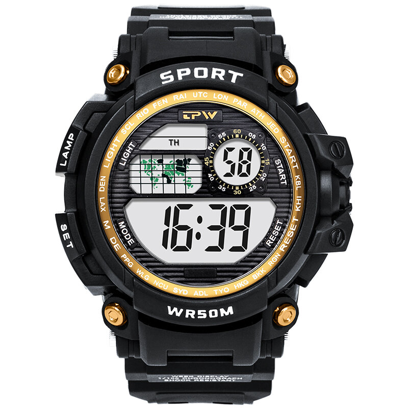 Digital Watch Sporty Chronograph 50meter Waterproof Male