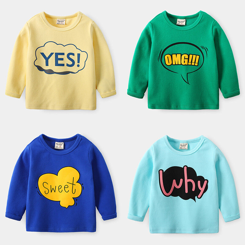 Camisetas con estampado de letras para niños, sudaderas con capucha de 2 a 6T, ropa de manga larga para bebé, primavera y otoño, colores dulces, nueva